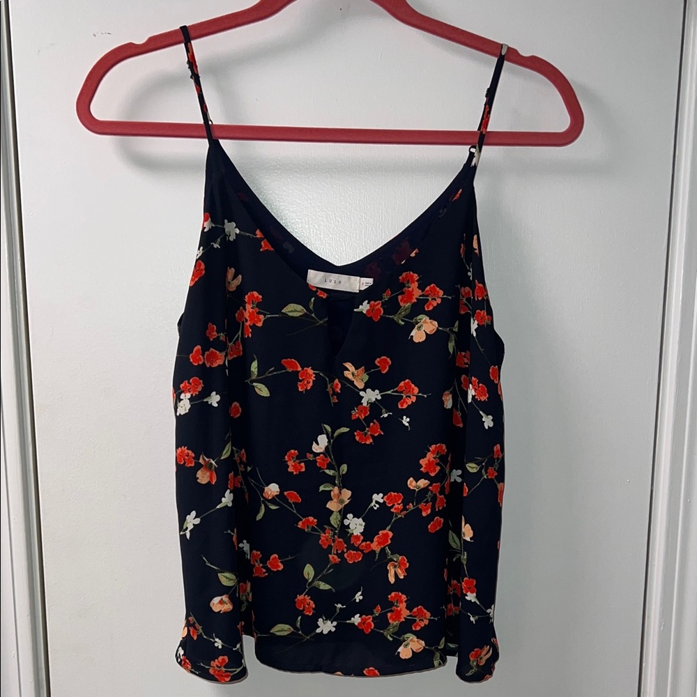 Lush Dark Blue and Red Floral Camisole